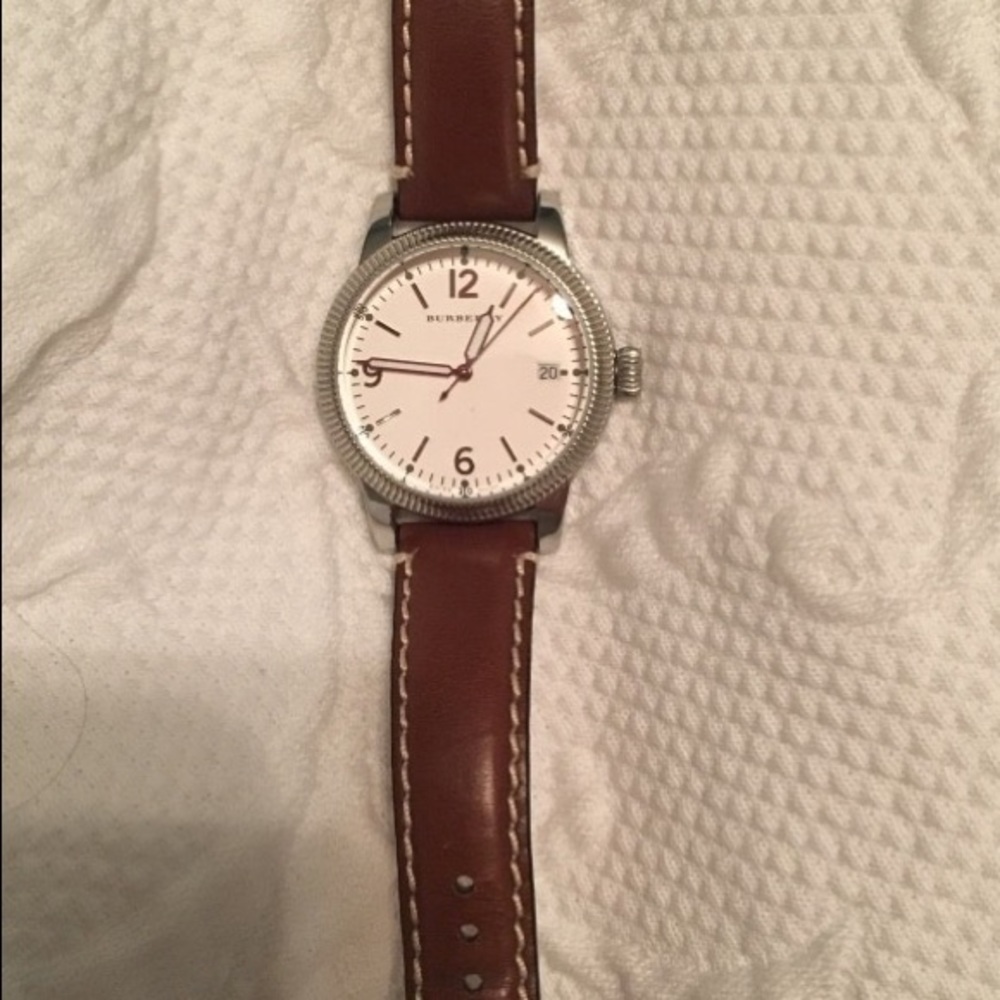 Burberry Brown Leather Strap Silver Case White Dial Women's Watch